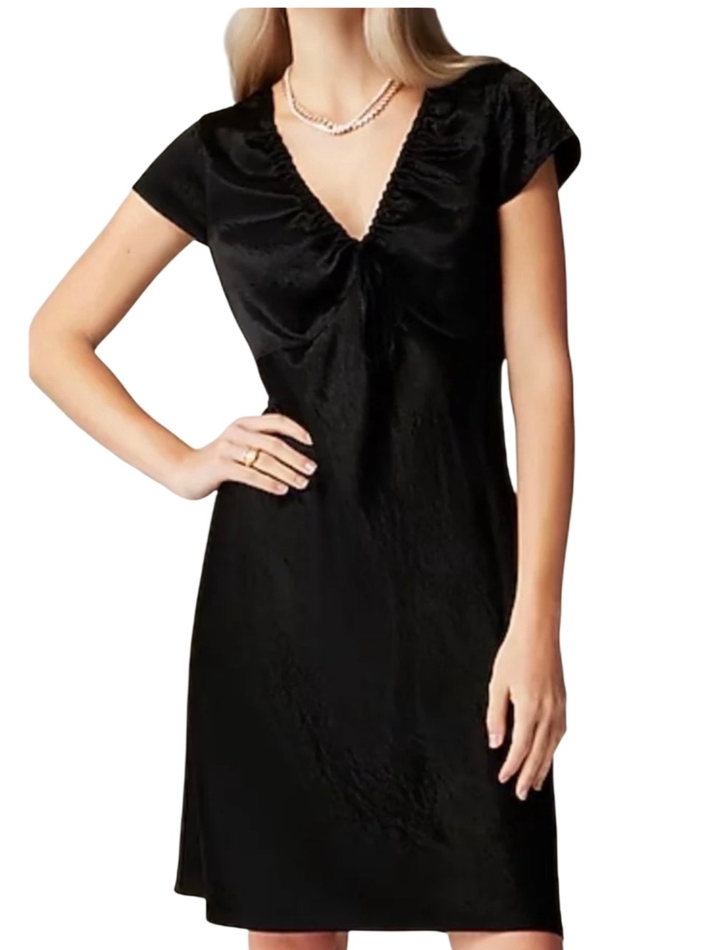 NWT J. Crew Women’s Black Short-sleeve Slip Dress in textured satin in size 2